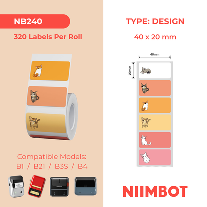 NB240 - NIIMBOT - B1 / B21 / B3S / B4 - 40X20MM - 320 RED/ORANGE THERMAL LABELS - CAT DESIGN