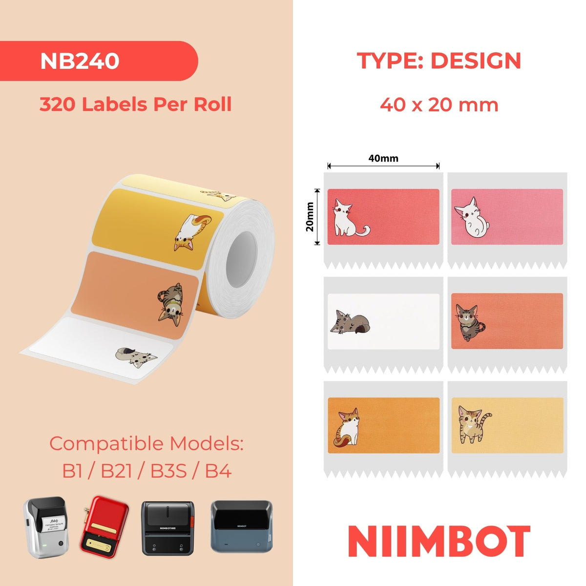 NIIMBOT - B Range - 40x20mm - Cat - 320 Labels