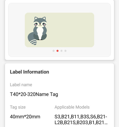 NB242 - NIIMBOT - B1 / B21 / B3S / B4 - 40X20MM - 320 THERMAL LABELS -  NAMETAG ANIMAL DESIGN