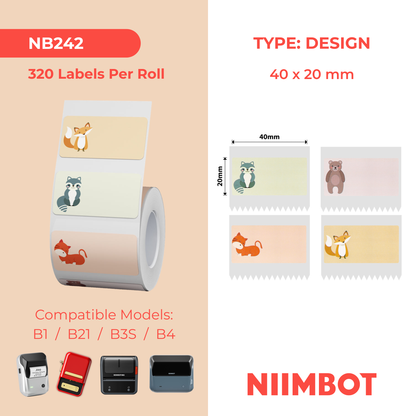 NB242 - Niimbot - B1 / B21 / B31 / B3S / B4 - 40x20mm - 320 Nametag Animal Labels