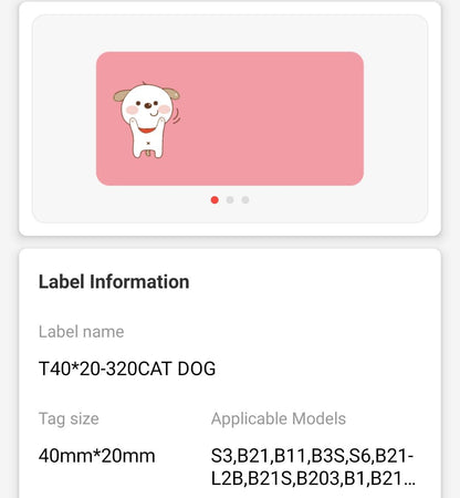 NB243 - NIIMBOT - B1 / B21 / B3S / B4 - 40X20MM - 320 PINK AND ORANGE THERMAL LABELS - CAT AND DOG DESIGN