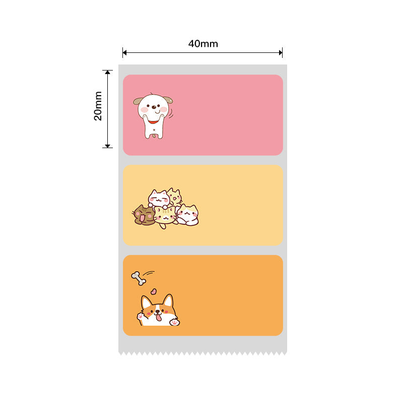 NB243 - NIIMBOT - B1 / B21 / B3S / B4 - 40X20MM - 320 PINK AND ORANGE THERMAL LABELS - CAT AND DOG DESIGN