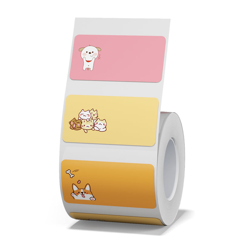 NB243 - NIIMBOT - B1 / B21 / B3S / B4 - 40X20MM - 320 PINK AND ORANGE THERMAL LABELS - CAT AND DOG DESIGN