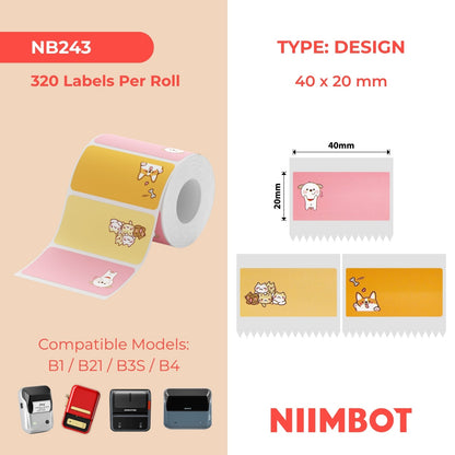 NIIMBOT - B Range - 40x20mm - Pink & Orange, Cat & Dog - 320 Labels