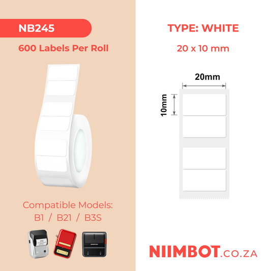 NB245 - NIIMBOT - B1 / B21 / B3S - 20X10MM/2R - 600 WHITE THERMAL LABELS