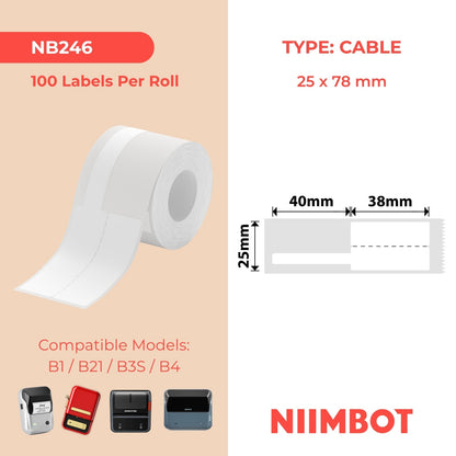 NIIMBOT - B Range - 25x78mm - White Cable - 100 Labels