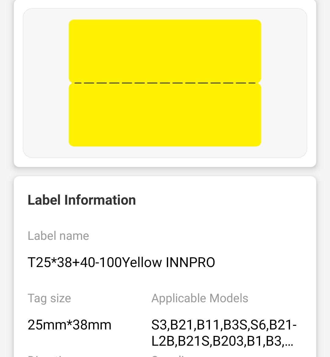 NB248 - NIIMBOT - B1 / B21 / B3S / B4 - 25X78MM - 100 LABELS PER ROLL - CABLE / JEWELLERY - YELLOW