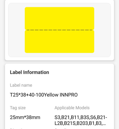 NB248 - NIIMBOT - B1 / B21 / B3S / B4 - 25X78MM - 100 LABELS PER ROLL - CABLE / JEWELLERY - YELLOW