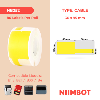 NB252 - Niimbot - B1 / B21 / B3S / B4 - 30x95mm - 80 Yellow Cable Labels