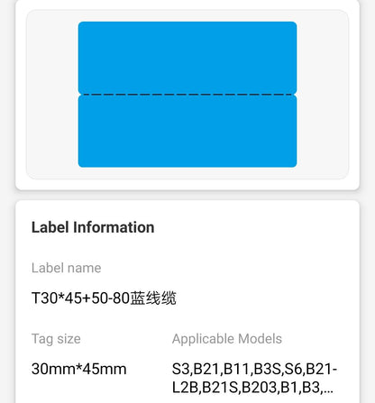 NB254 - NIIMBOT - B1 / B21 / B3S / B4 - R03F - 30X95MM (30X45+50X9) - 80 BLUE THERMAL LABELS - CABLE DESIGN