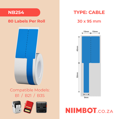 NB254 - NIIMBOT - B1 / B21 / B3S / B4 - R03F - 30X95MM (30X45+50X9) - 80 BLUE THERMAL LABELS - CABLE DESIGN