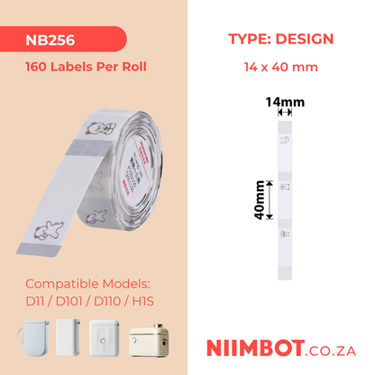 NB256 - NIIMBOT - D11 / D101 / D110 / H1S - ER14X40MM - 160 LABELS PER ROLL - LAZY BEAR DESIGN