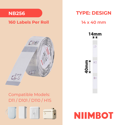 NB256 - NIIMBOT - D11 / D101 / D110 / H1S - ER14X40MM - 160 LABELS PER ROLL - LAZY BEAR DESIGN