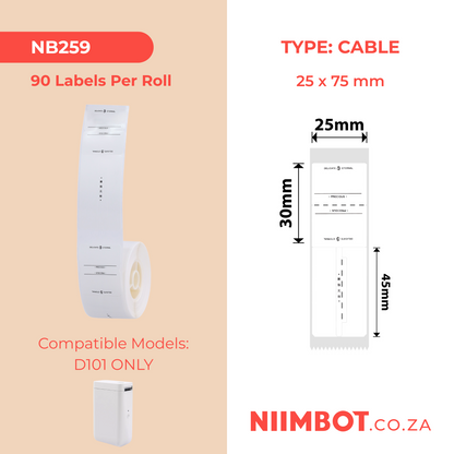 NB259 - NIIMBOT - D101 ONLY - R02T-25X75MM - 90 LABELS PER ROLL - JEWELLERY TAG ETERNAL DESIGN