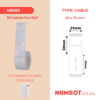 NB263 - NIIMBOT - D101 ONLY - R02T - 25MMX75MM -  90 LABELS PER ROLL -  JEWELLERY VOID DESIGN