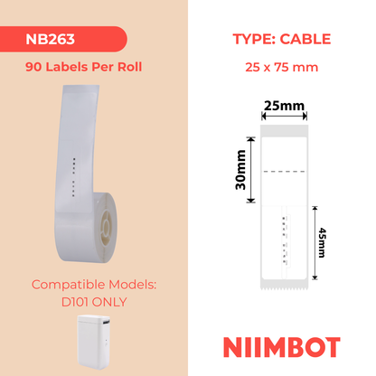 NB263 - NIIMBOT - D101 ONLY - R02T - 25MMX75MM -  90 LABELS PER ROLL -  JEWELLERY VOID DESIGN