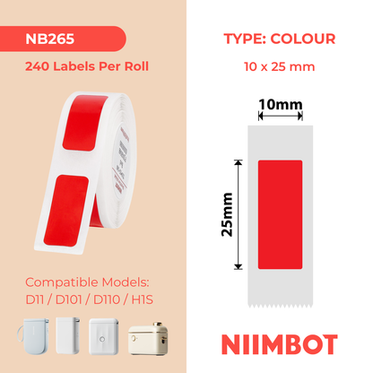 NB265 - Niimbot - D11 / D101 / D110 / H1S - 10x25mm - 225 Red Labels