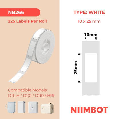 NIIMBOT - D Range - 10x25mm - White - 225 Labels
