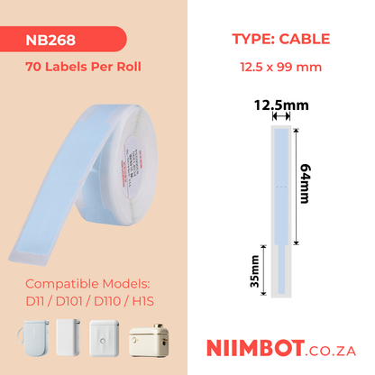 NB268 - NIIMBOT - D11 / D101 / D110 / H1S - R12.5X99MM - 70 LABELS PER ROLL - BLUE CLOUD DESIGN