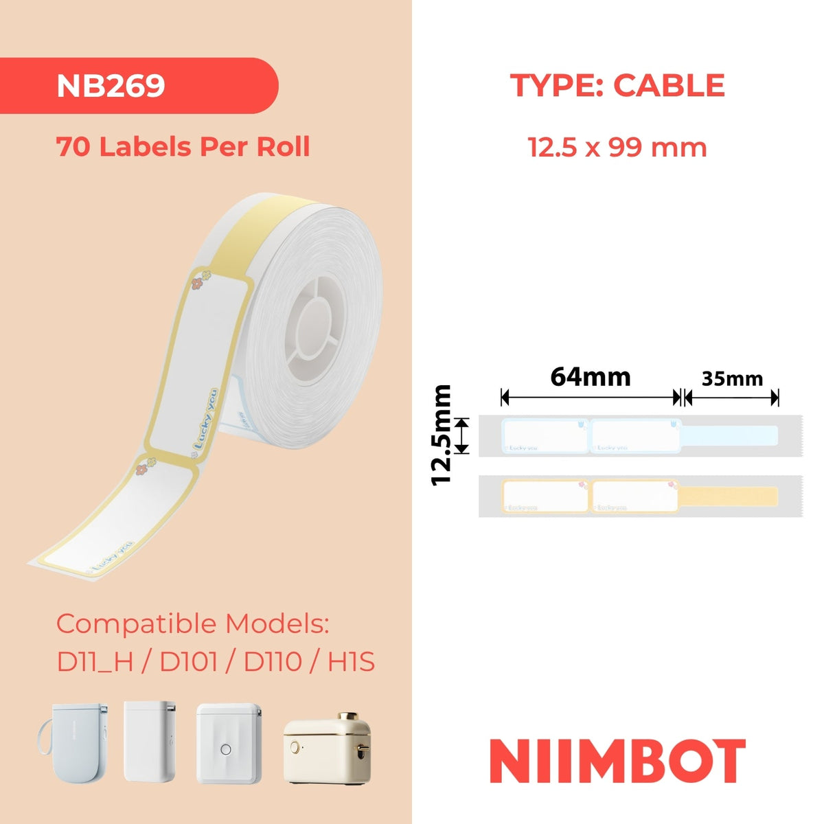 NIIMBOT - D Range - 12.5x99mm - Lucky Cable - 70 Labels