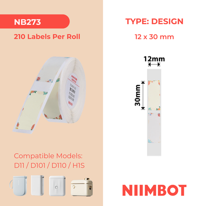 NB273 - NIIMBOT - D11 / D101 / D110 / H1S - R12X30MM - 210 LABELS PER ROLL - FLOWERS DESIGN