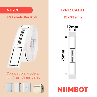 NIIMBOT - D11 / D101 / D110 / H1S - 12X75MM - 90 CABLE LABELS - SIMPLE