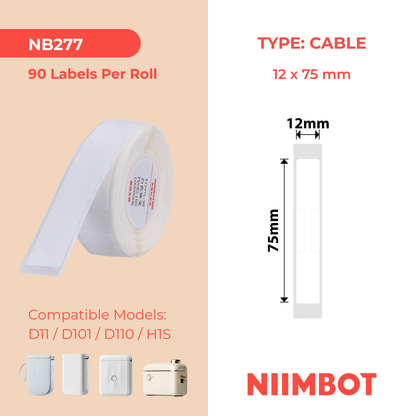 NB277 - NIIMBOT - D11 / D101 / D110 / H1S - R12X75MM - 90 LABELS PER ROLL - JEWELLERY - WHITE