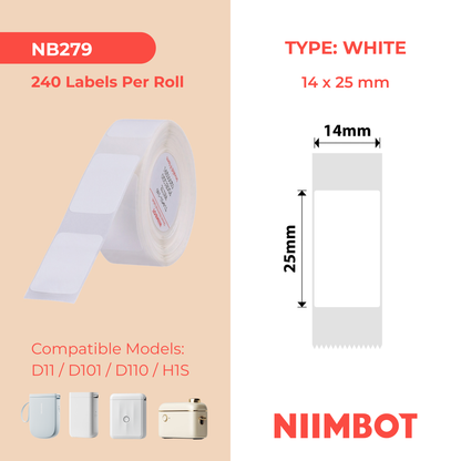 NB279 - Niimbot - D11 / D101 / D110 / H1S - 14x25mm - 225 White Labels