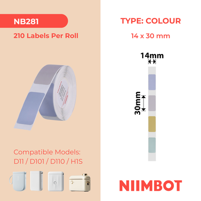 NB281 - NIIMBOT - D11 / D101 / D110 / H1S - R14X30MM - 210 LABELS PER ROLL - CORNFIELD ( 4 COLOURS)