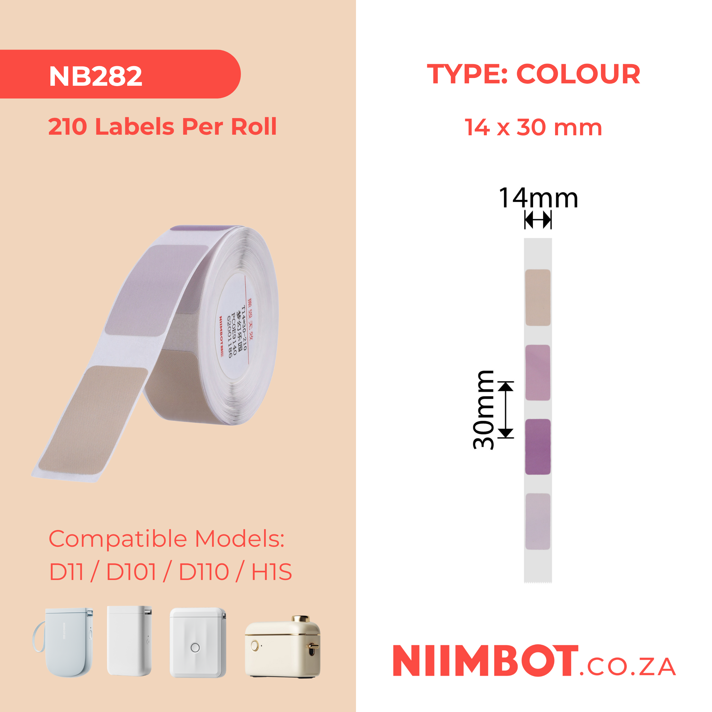 NB282 - NIIMBOT - D11 / D101 / D110 / H1S - R14X30MM - 210 LABELS PER ROLL -  DREAM PARK (4 COLOURS)