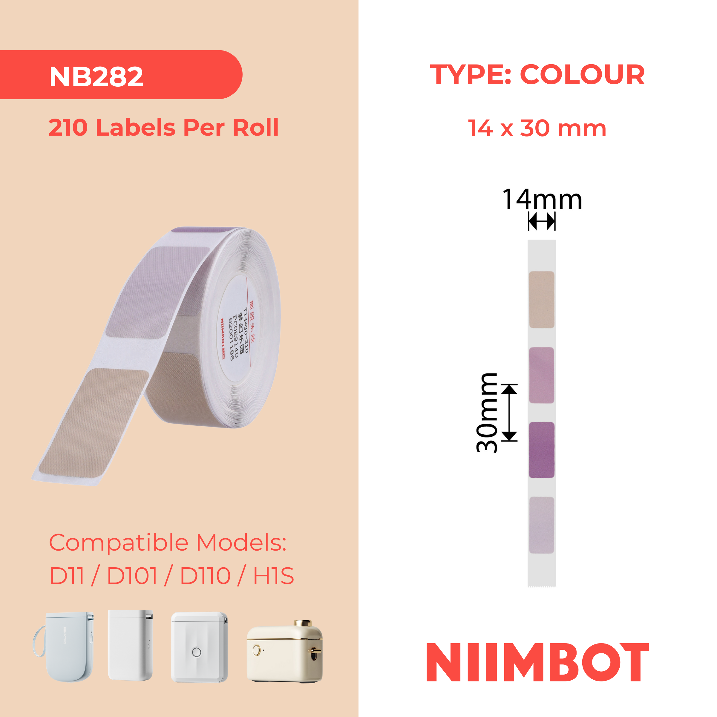 NB282 - NIIMBOT - D11 / D101 / D110 / H1S - R14X30MM - 210 LABELS PER ROLL -  DREAM PARK (4 COLOURS)