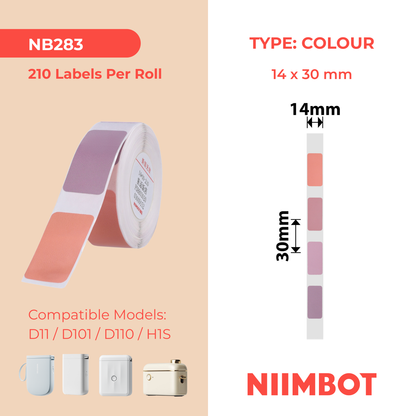 NB283 - NIIMBOT - D11 / D101 / D110 / H1S - R14X30MM - 210 LABELS PER ROLL -  PINK (4 COLOURS)