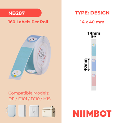 NB287 - NIIMBOT - D11 / D101 / D110 / H1S - R14X40MM - 160 LABELS PER ROLL - BABY FACE DESIGN
