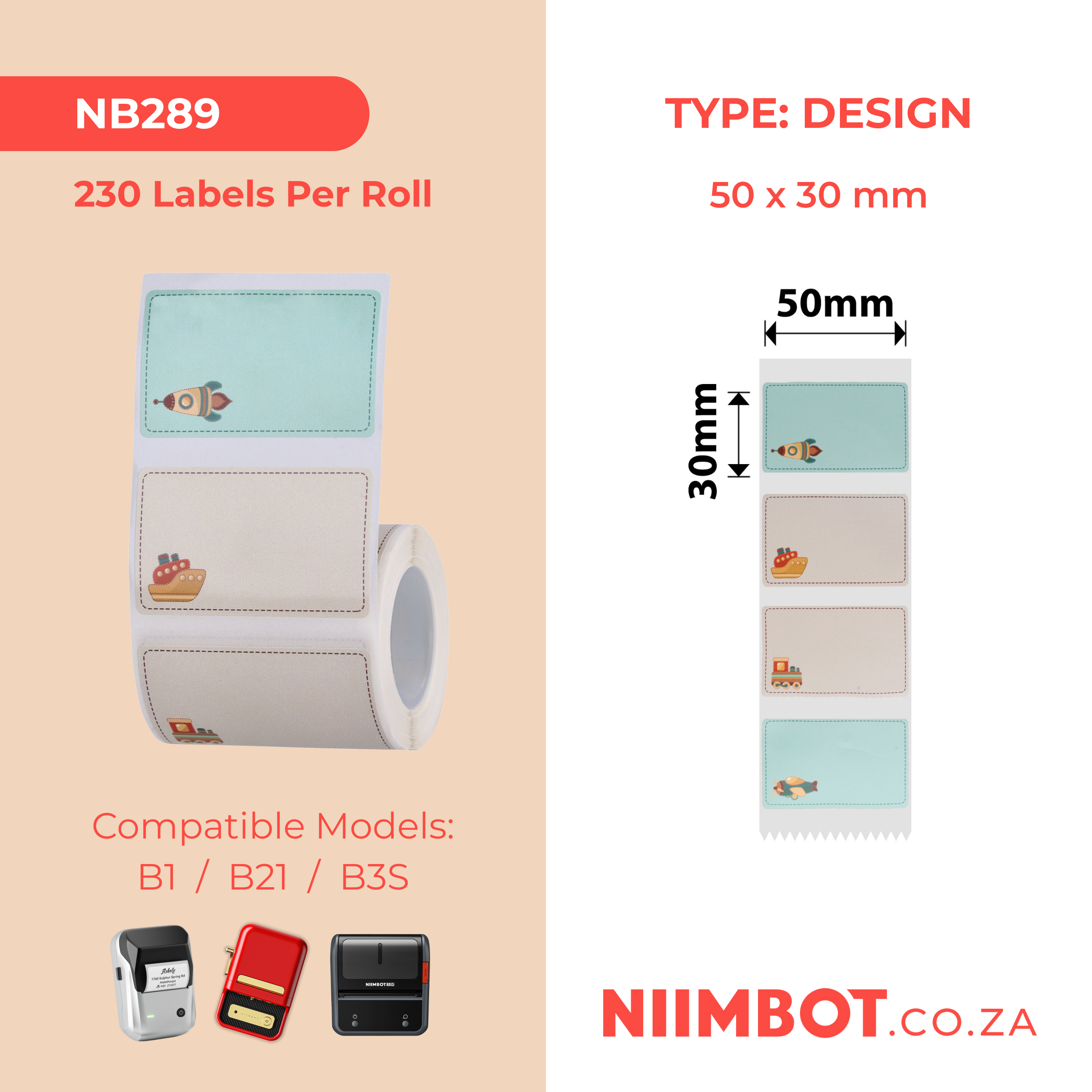 NB289 - NIIMBOT - B1 / B21 / B3S / B4 - R50X30MM - 230 LABELS PER ROLL- CHILDHOOD DREAM DESIGN