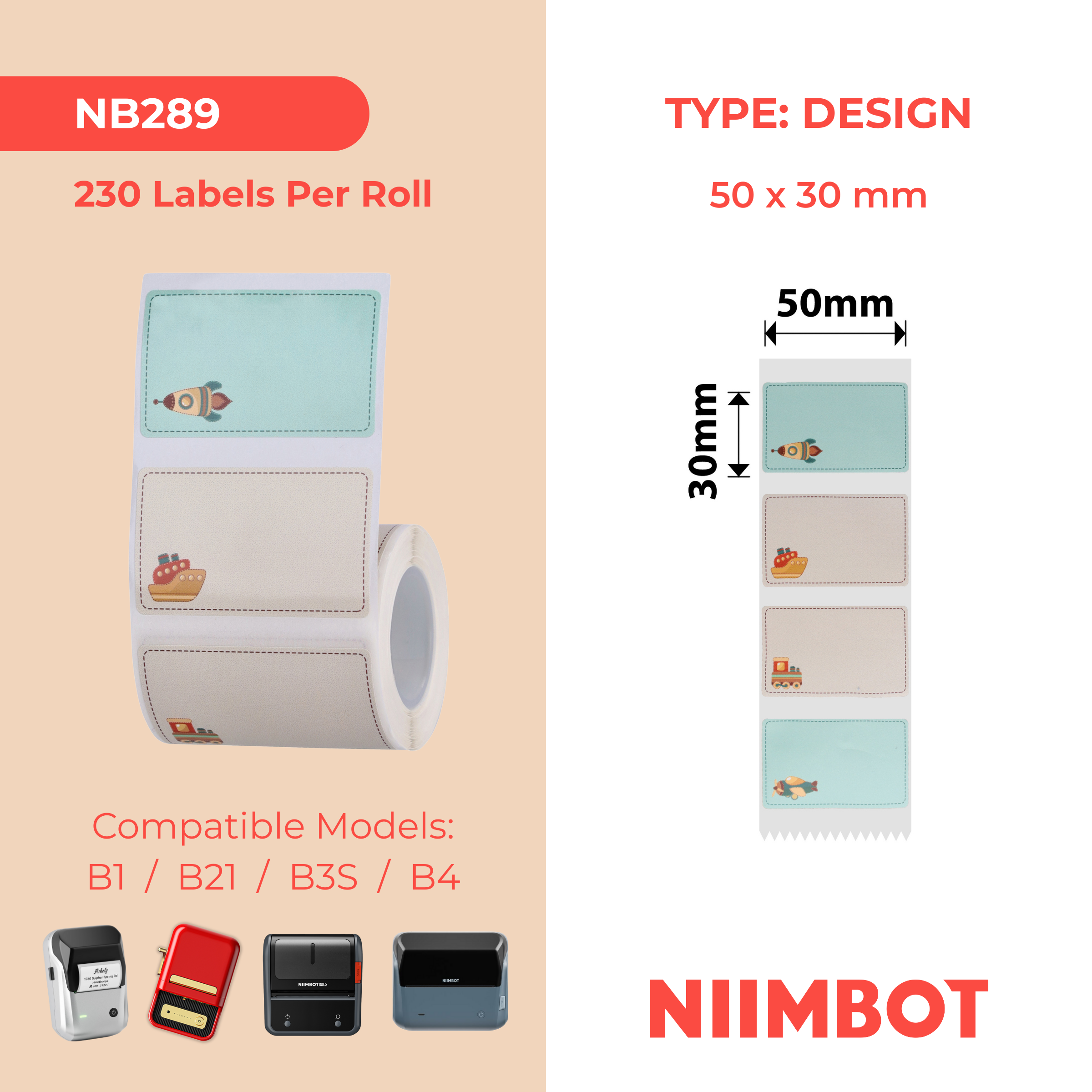 NB289 - NIIMBOT - B1 / B21 / B3S / B4 - R50X30MM - 230 LABELS PER ROLL- CHILDHOOD DREAM DESIGN