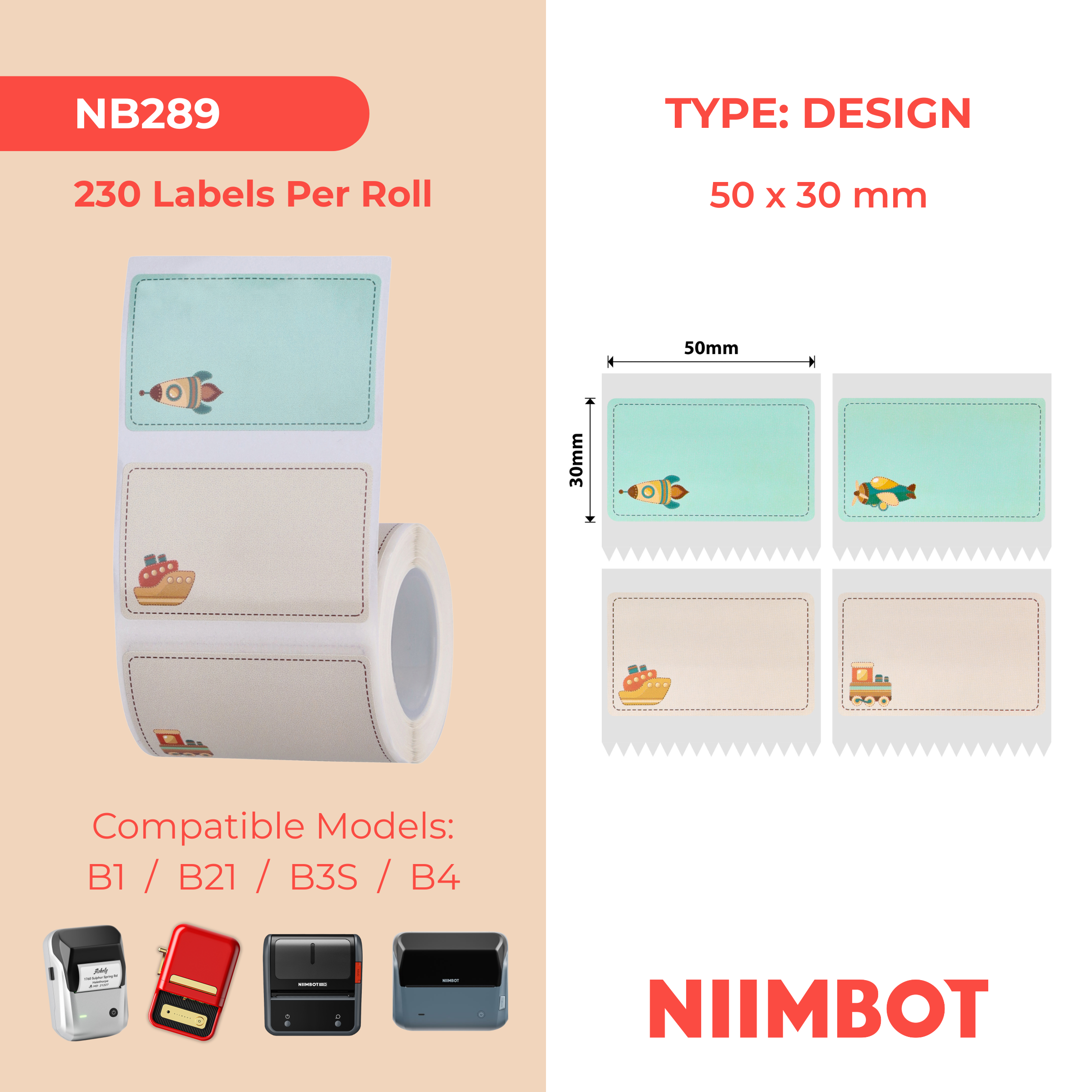 NB465 - NIIMBOT - B1 / B21 / B3S / B4 - 50X30MM - 230 CHILDHOOD TOYS MULTI-COLOUR LABELS