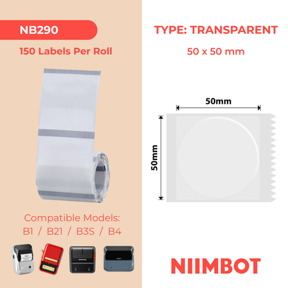 NB290 - Niimbot - B1 / B21 / B31 / B3S / B4 - 50x50mm - 150 Transparent Round Labels