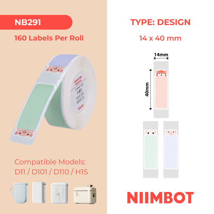 NB291 - Niimbot - D11 / D101 / D110 / H1S - 14x40mm - 155 Sleepy Animals Labels