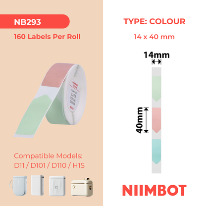 NB293 - NIIMBOT - D11 / D101 / D110 / H1S - R14X40MM - 160 LABELS PER ROLL - COLOUR ARROW DESIGN