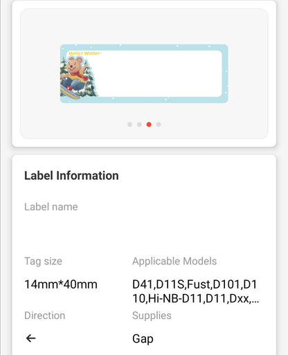 NB294 - NIIMBOT - D11 / D101 / D110 / H1S - R14X40MM - 160 LABELS PER ROLL - HELLO WINTER