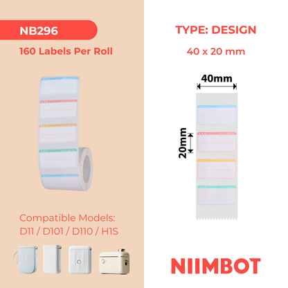 NB296 - NIIMBOT - D11 / D101 / D110 / H1S - R14X40MM - 160 LABELS PER ROLL - NICE TO MEET YOU DESIGN