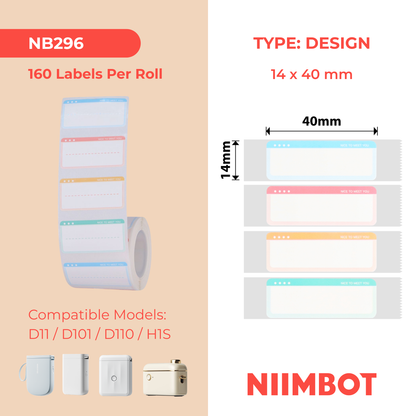 NB296 - Niimbot - D11 / D101 / D110 / H1S - 14x40mm - 155 Nice To Meet You Labels