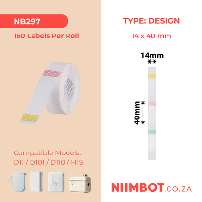 NB297 - NIIMBOT - D11 / D101 / D110 / H1S - R14X40MM - 160 LABELS PER ROLL - POLKA DOTS DESIGN