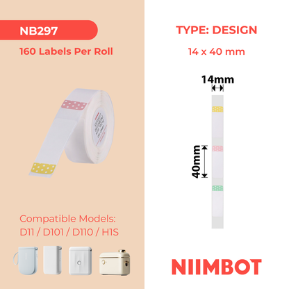 NB297 - NIIMBOT - D11 / D101 / D110 / H1S - R14X40MM - 160 LABELS PER ROLL - POLKA DOTS DESIGN