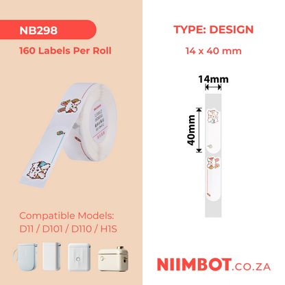 NB298 - NIIMBOT - D11 / D101 / D110 / H1S - R14X40MM - 160 LABELS PER ROLL - SCHOOL RABBIT DESIGN