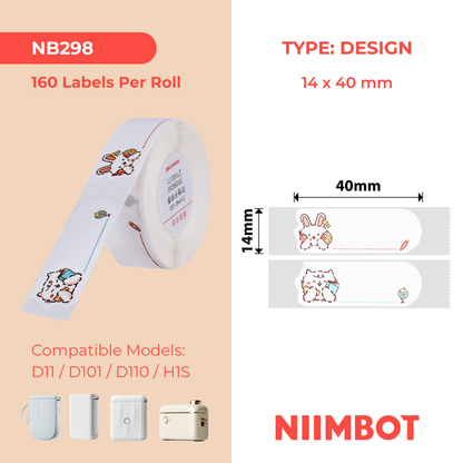 NB298 - Niimbot - D11 / D101 / D110 / H1S - 14x40mm - 155 School Rabbit Labels