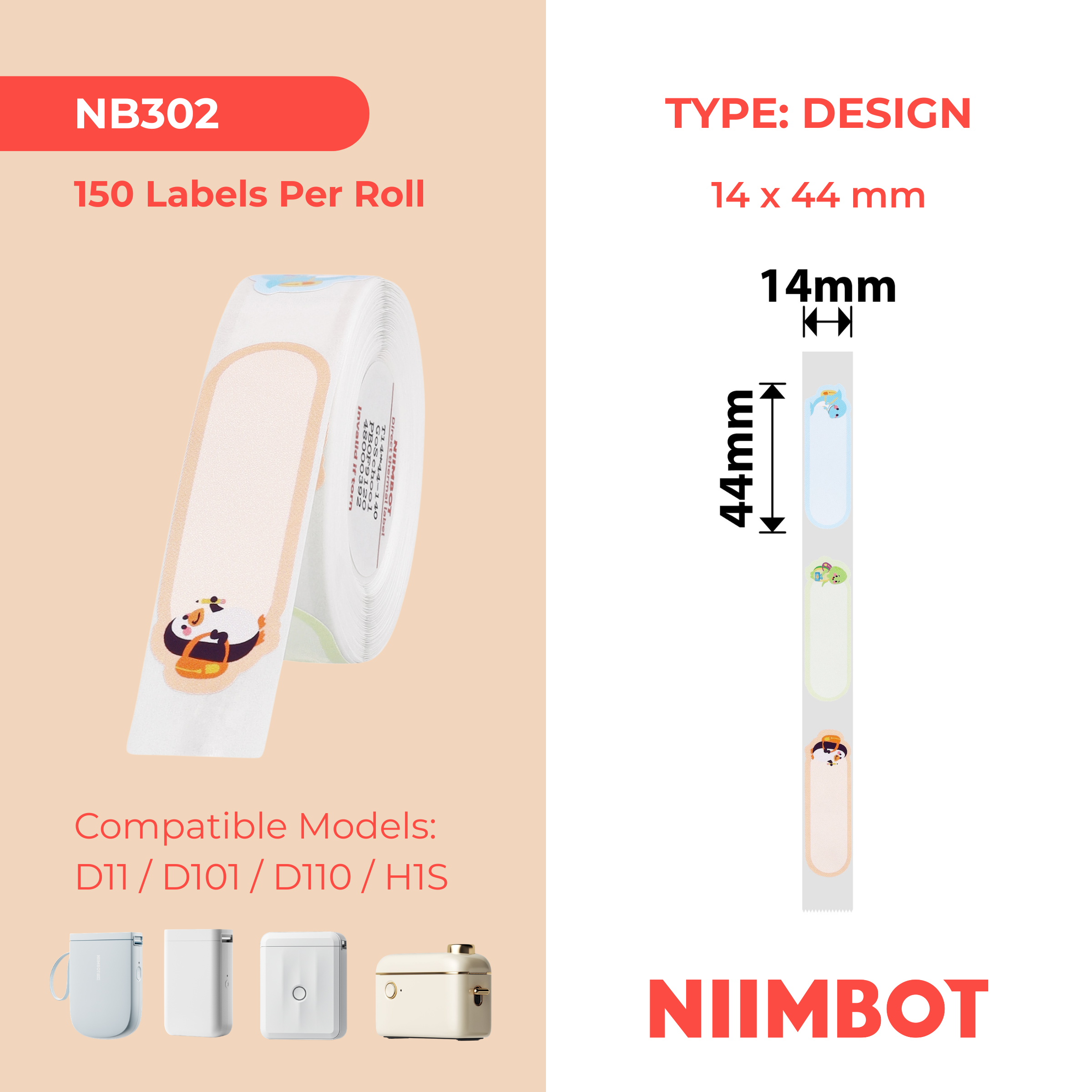 NIIMBOT - D11 / D101 / D110 / H1S - 14X44MM - 150 LABELS - GO SCHOOL