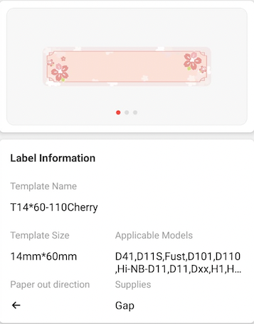 NB304 - NIIMBOT - D11 / D101 / D110 / H1S - R14X60MM - 110 LABELS PER ROLL - CHERRY PINK DESIGN