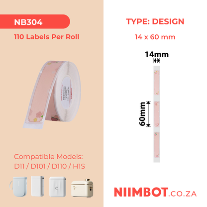 NB304 - NIIMBOT - D11 / D101 / D110 / H1S - R14X60MM - 110 LABELS PER ROLL - CHERRY PINK DESIGN