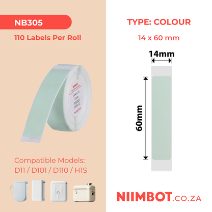 NB305 - NIIMBOT - D11 / D101 / D110 / H1S - R14X60MM - 110 LABELS PER ROLL - GREEN